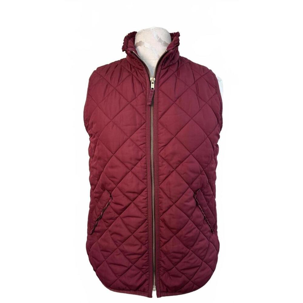 J. Crew Quilted Burgundy Sleeveless Vest w Cute Stand Collar- Sm
